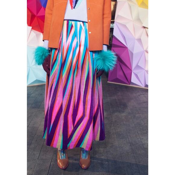 Tsumori Chisato Diagonal Striped Midi-Length Skirt Size 2 Elastic Waistband - Picture 6 of 14